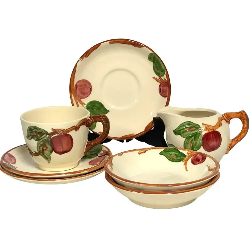 Franciscan Red Apple 7 Pieces-Berry Bowls (2) Creamer (1) Cup (1), Saucers (3)